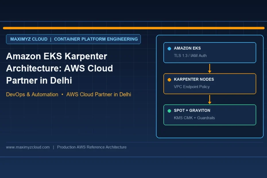Amazon EKS Karpenter Architecture: AWS Cloud Partner in Delhi architecture diagram by Maximyz Cloud, AWS Cloud Partner in Del